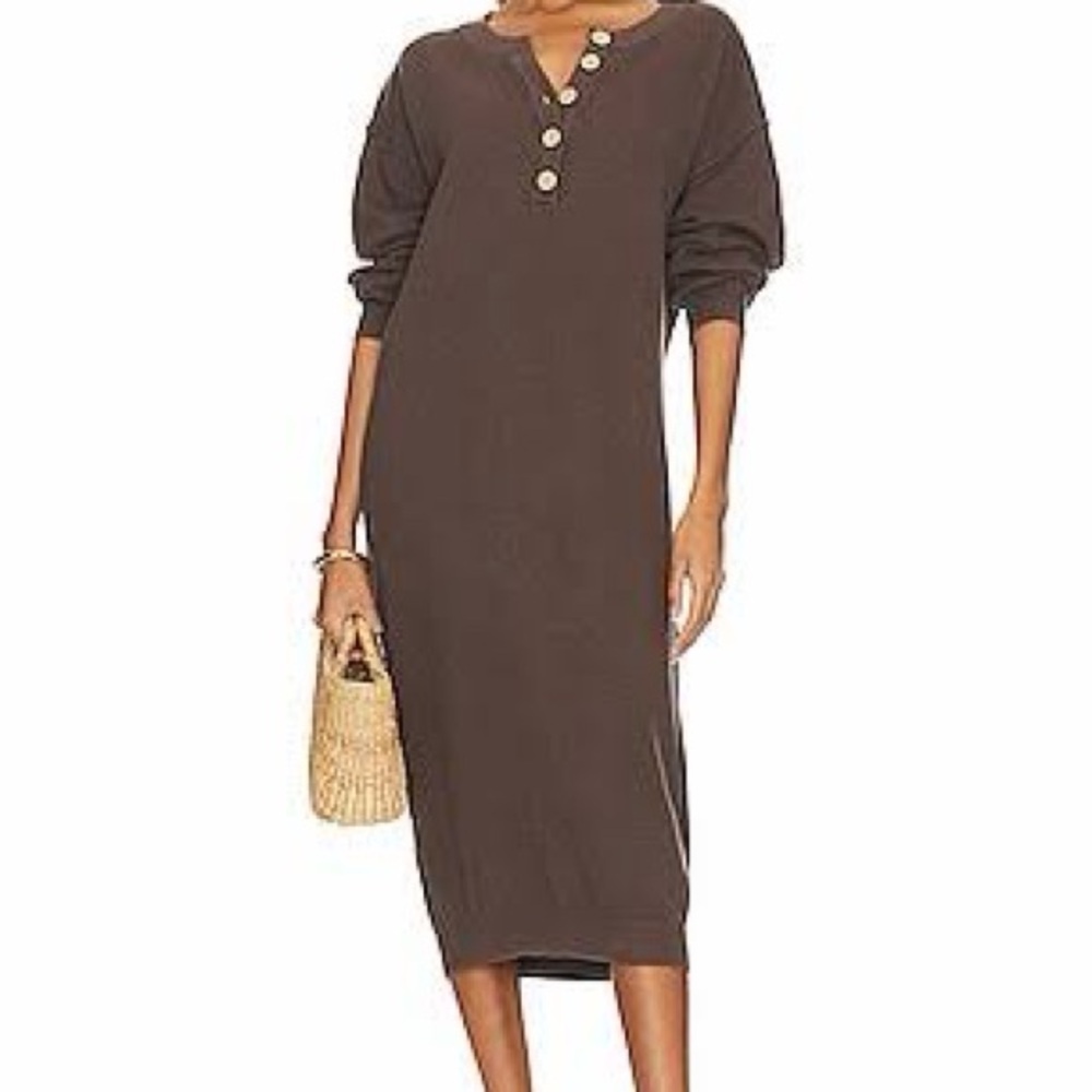 Free People Brown Midi Dress with Button Detail